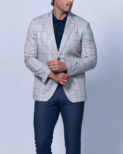 Oakdale Beige Cotton Printed Stretch Blazer
