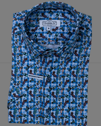 Blue Tropical Cocktails SS Button Down