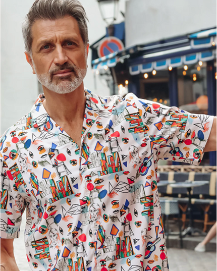 Short Sleeve Cubist Camp Collar Button Down