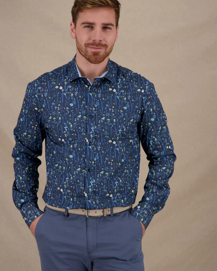 Navy Wild Flowers LS Button Down