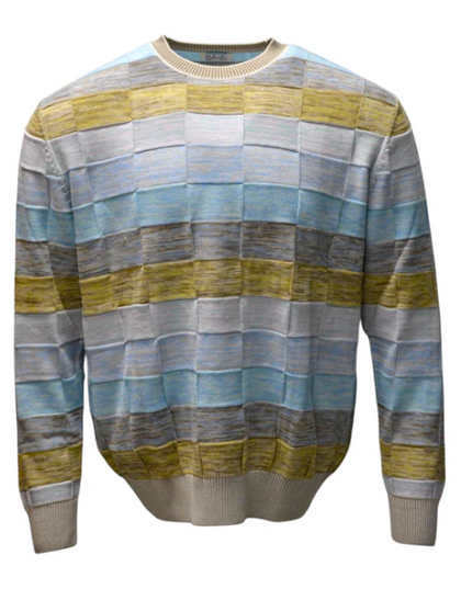 100% Pima Cotton Marl Stripe Knit Crewneck Sweater