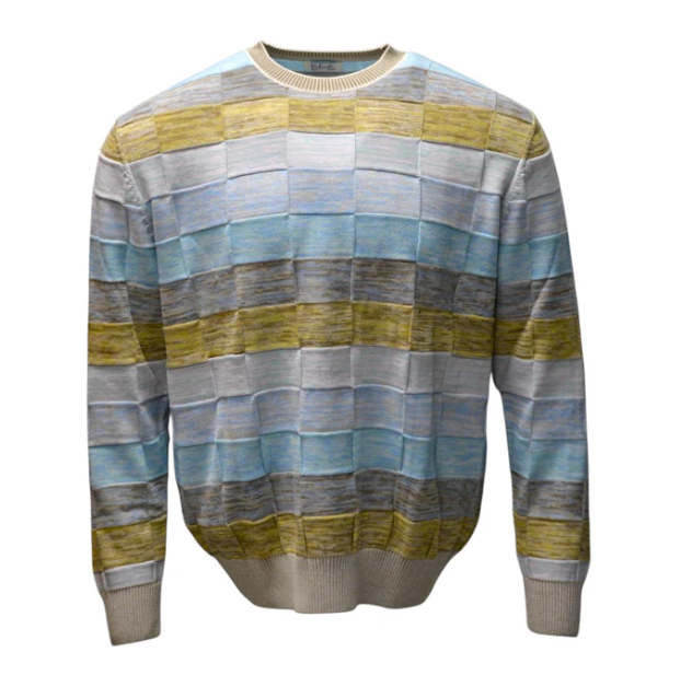 100% Pima Cotton Marl Stripe Knit Crewneck Sweater