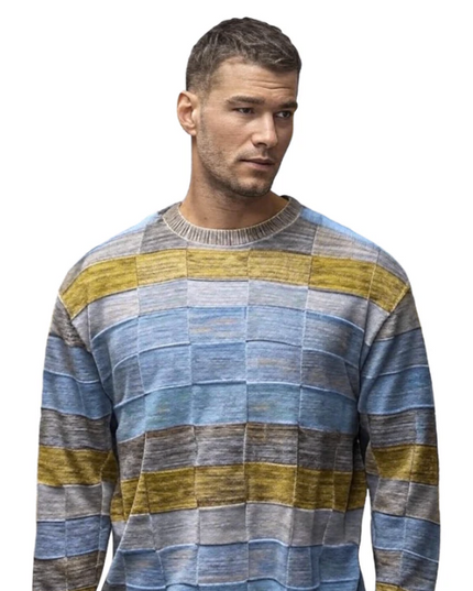 100% Pima Cotton Marl Stripe Knit Crewneck Sweater