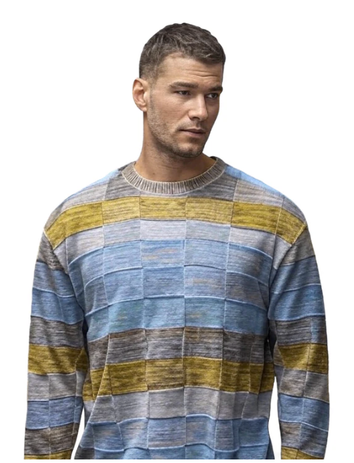 100% Pima Cotton Marl Stripe Knit Crewneck Sweater