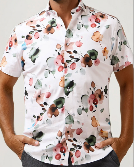 White Watercolor Flroal SS Shirt