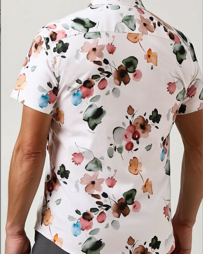White Watercolor Flroal SS Shirt