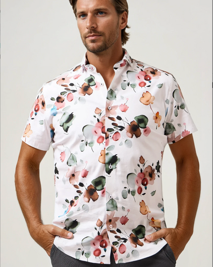 White Watercolor Flroal SS Shirt