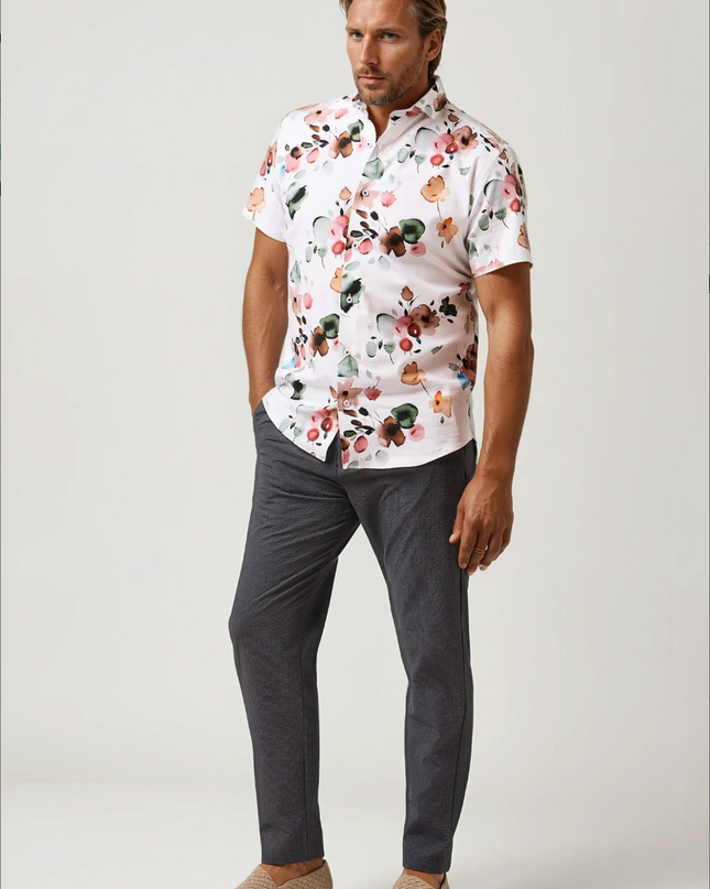 White Watercolor Flroal SS Shirt