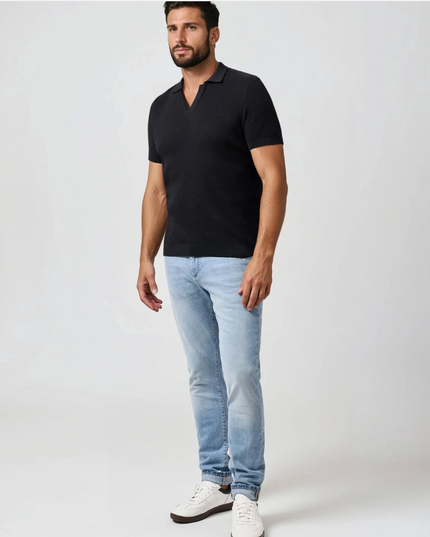 Black Jersey Knit Johnny Collar Polo