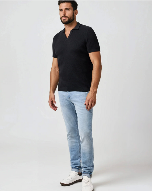 Black Jersey Knit Johnny Collar Polo