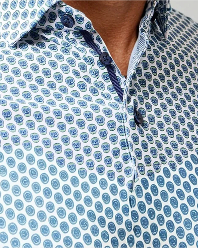 Skull Print Stretch Polo