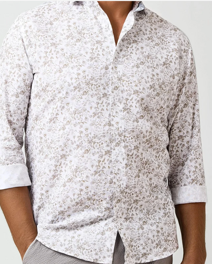 Beige Clubhouse Linen Floral Print LS Button Down