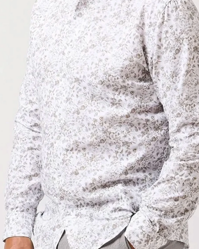 Beige Clubhouse Linen Floral Print LS Button Down