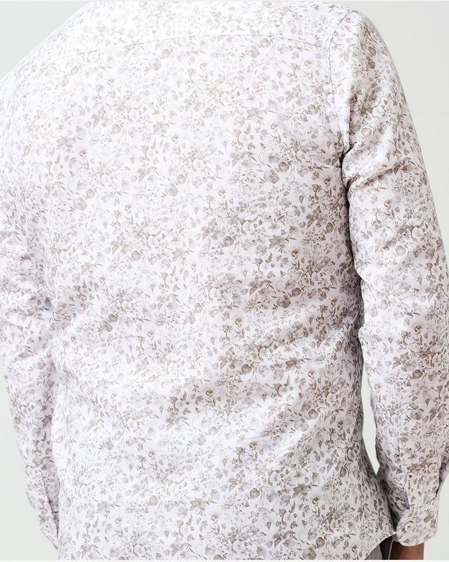 Beige Clubhouse Linen Floral Print LS Button Down