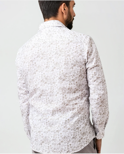 Beige Clubhouse Linen Floral Print LS Button Down