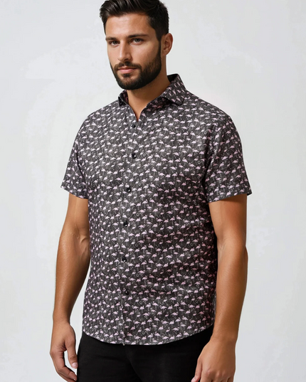 Black Flamingo Linen Button Down