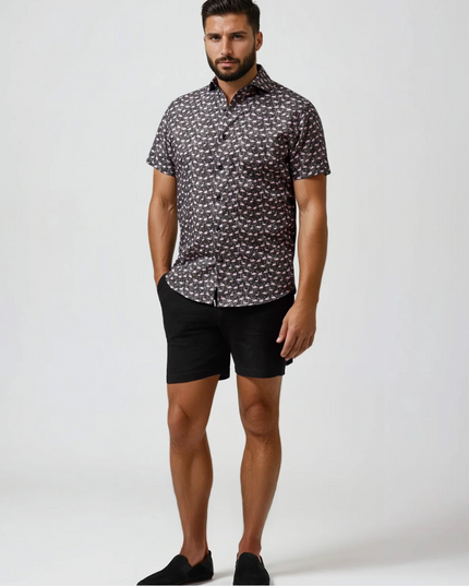 Black Flamingo Linen Button Down