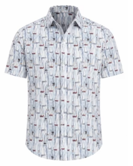 Short Sleeve Melange Sailboat Print Button Down