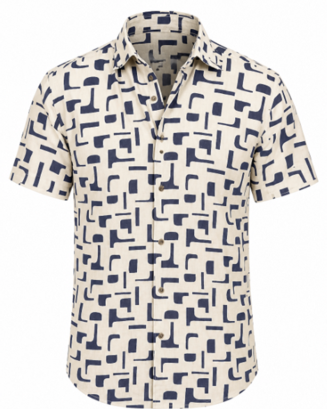 Mobilia Printed Linen S/S Button Down
