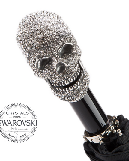 Swarovski Crystal Skull Head Folding Umbrella