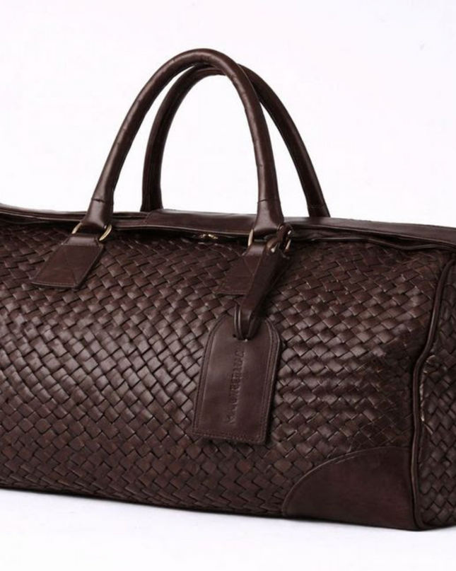 Woven Leather Weekender Travel Bag