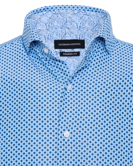 Indigo Octagon Pattern Sport Shirt