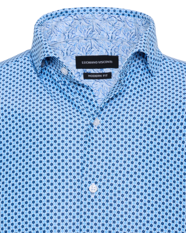 Indigo Octagon Pattern Sport Shirt