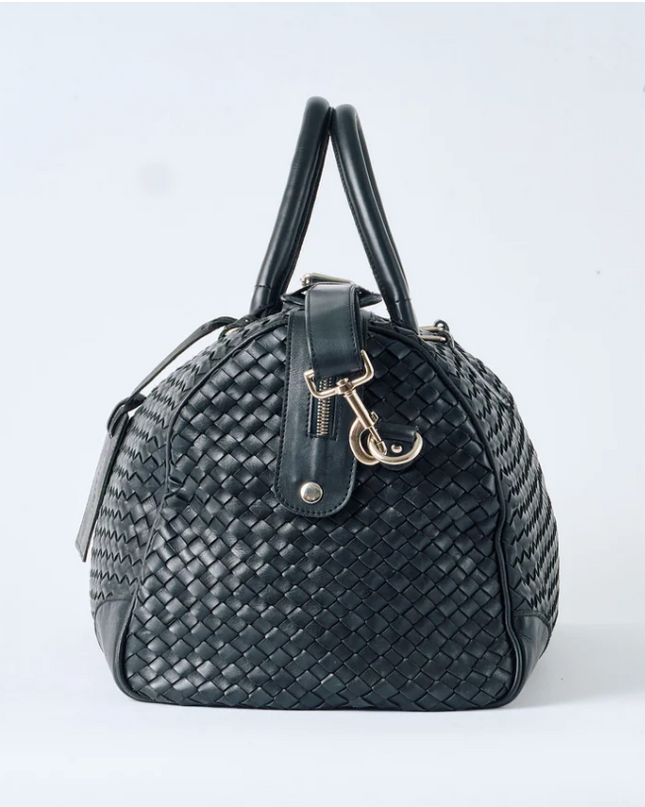 Woven Leather Weekender Travel Bag