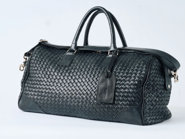 Woven Leather Weekender Travel Bag