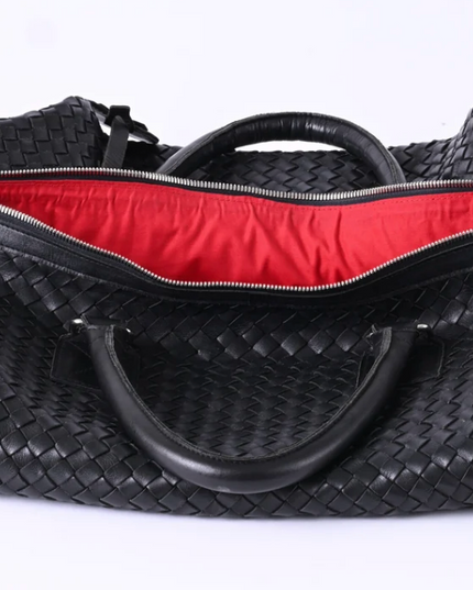 Woven Leather Weekender Travel Bag