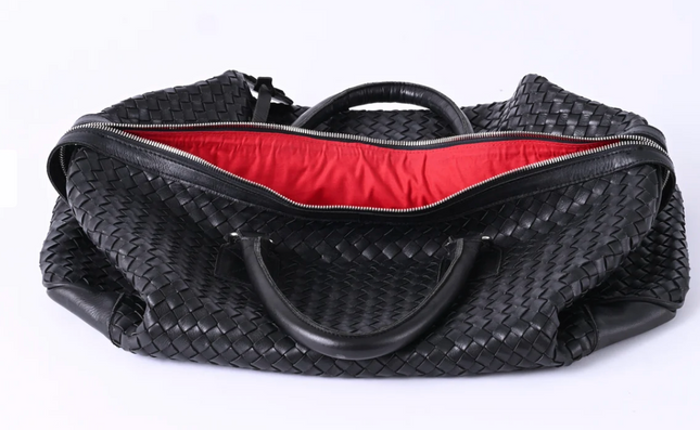 Woven Leather Weekender Travel Bag