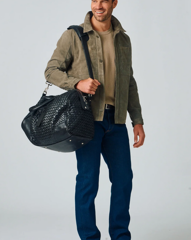 Woven Leather Weekender Travel Bag