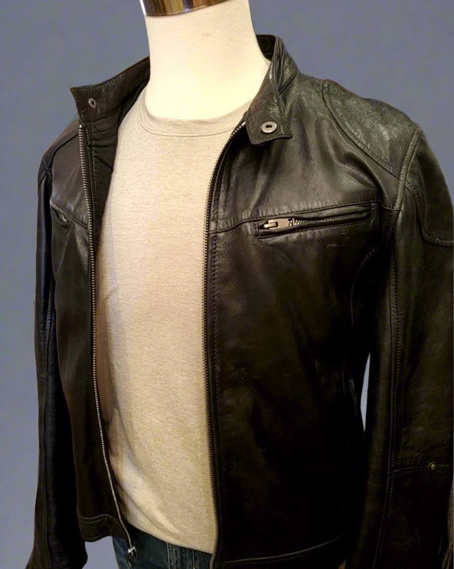 Leather Biker Jacket w/ Removable Hoodie
