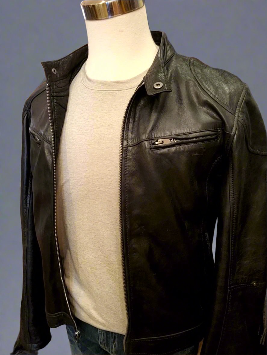 Leather Biker Jacket w/ Removable Hoodie