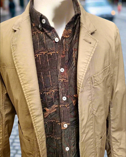 Green w/ Golden Birds Corduroy LS Button Down