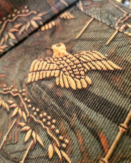 Green w/ Golden Birds Corduroy LS Button Down