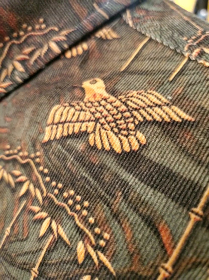 Green w/ Golden Birds Corduroy LS Button Down