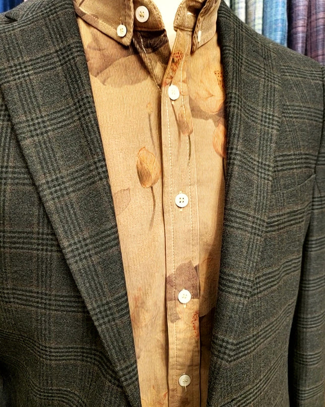 Tan w/ Large Flowers Corduroy LS Button Down