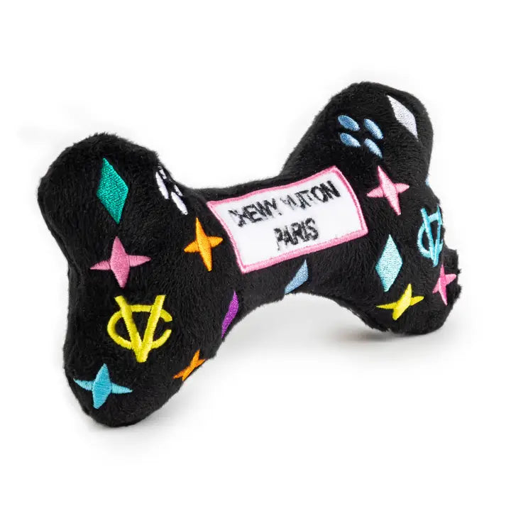 Black Monogram Chewy Vuiton Bone Squeaker Dog Toy