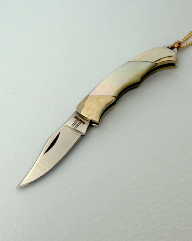 Shell Handled Knife On Gold Chain Necklace
