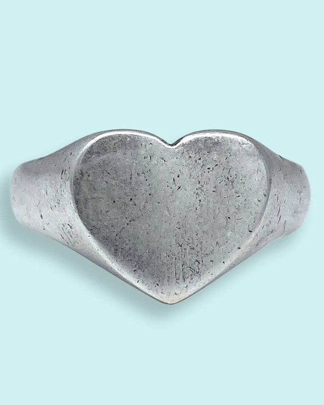 Silver Heart Signet Ring: Carded