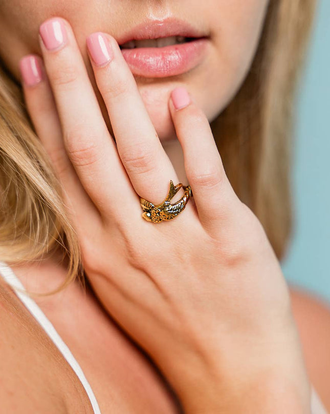Gold Sparrow Bird Ring: Carded