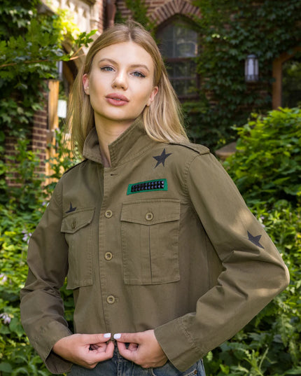 Gold Queen Bee Army Green Crop Shacket