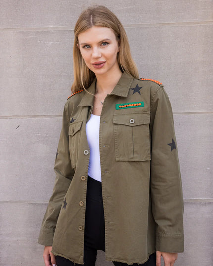 Tiger Face Army Green Shacket