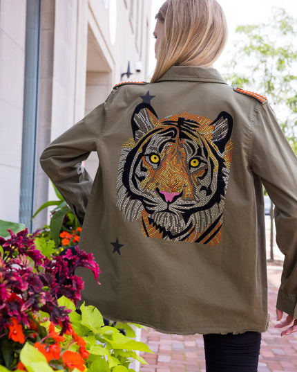 Tiger Face Army Green Shacket