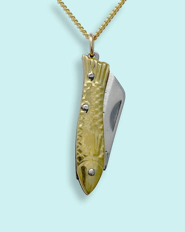 Small Gold Fish Knife Necklace: 20 Inch
