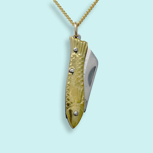 Small Gold Fish Knife Necklace: 20 Inch