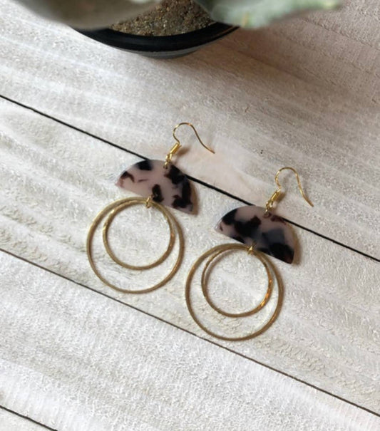 Acetate Half Moon with Double Hoop: Pink Champagne