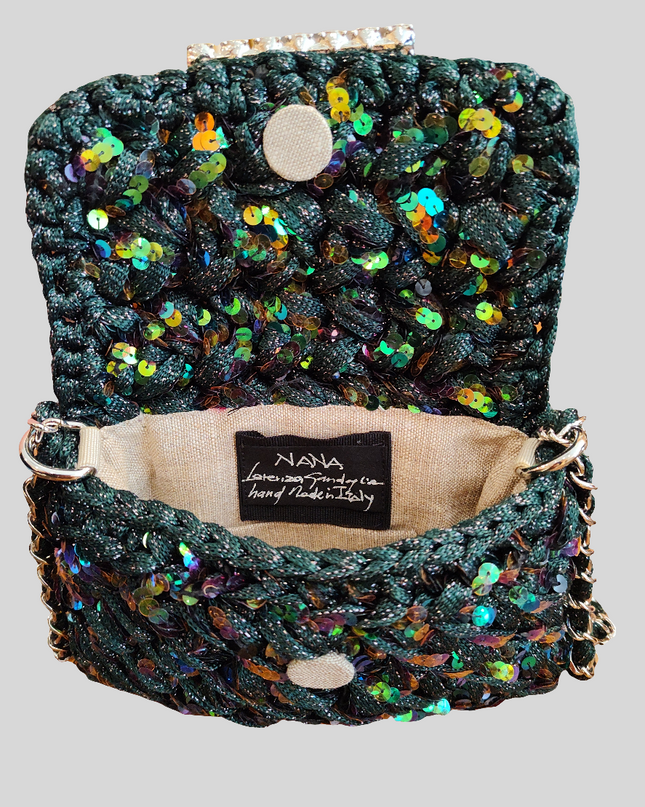 NANA LAME SEQUINS, CRYSTAL  BOUCLE DARK GREEN