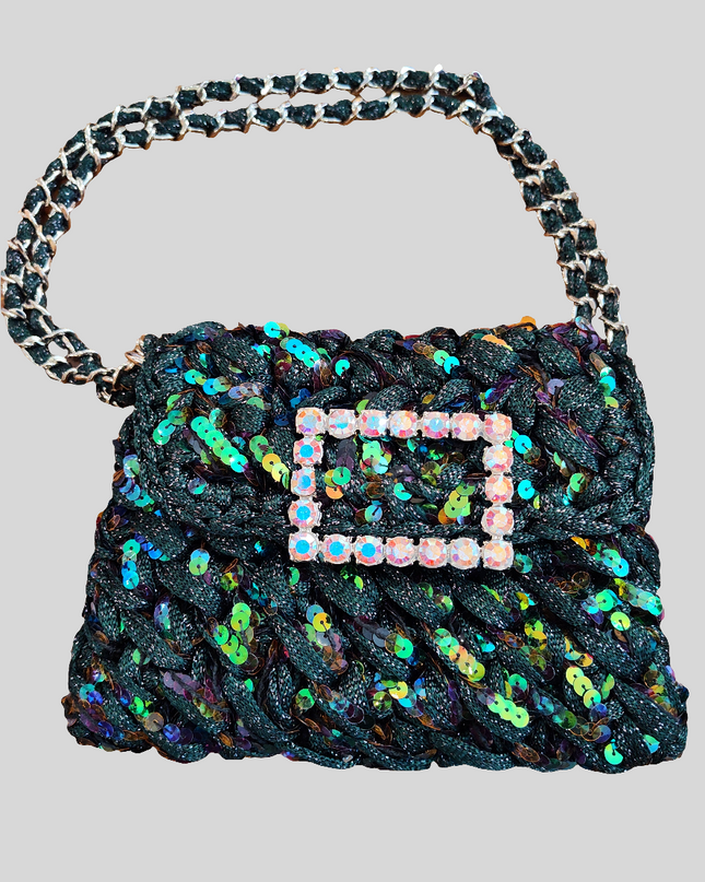 NANA LAME SEQUINS, CRYSTAL  BOUCLE DARK GREEN